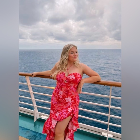 Amanda Uprichard 🌸 Floral Ruffle Halter Estrada Dress in Azalea Size Large - Picture 8 of 16